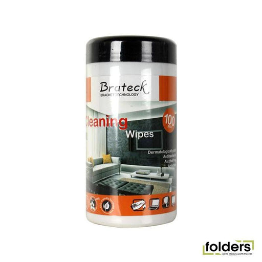 BRATECK 100pc LCD Cleaning Wipes. Dermatologically safe, Alcohol - Folders