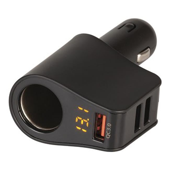 Car Cigarette Lighter Adaptor With 3 Usb Charging Ports + Voltmeter
