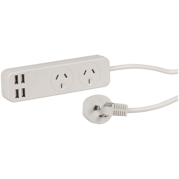 Dual Outlet Powerboard with 4 USB Charge Ports - Folders