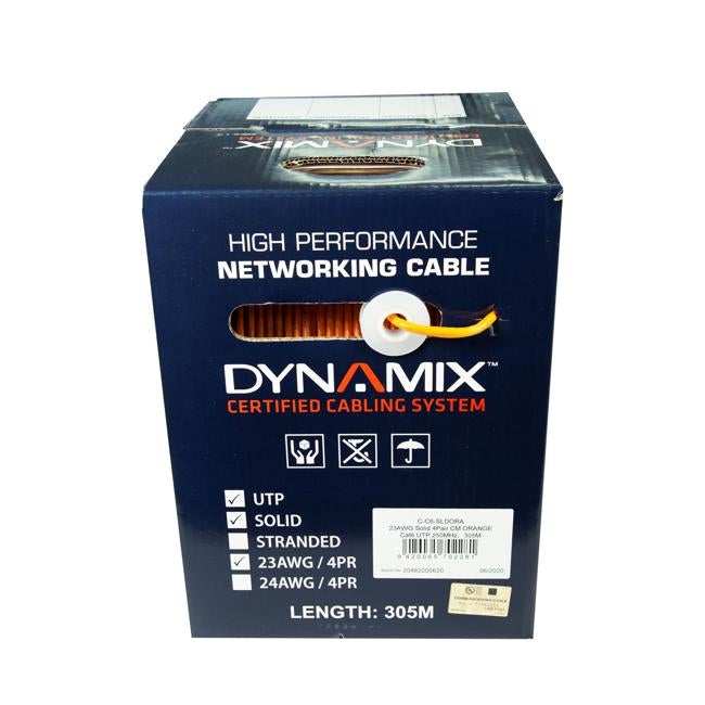 Dynamix 305M Cat6 Orange Utp Solid Cable Roll, 250Mhz, 23Awgx4P, Pvc