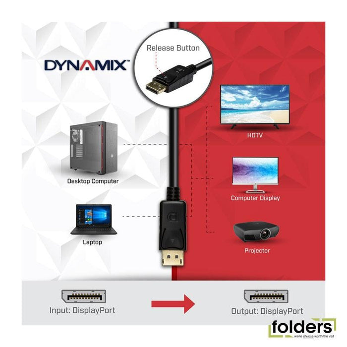 DYNAMIX 7.5m DisplayPort v1.2 Cable with Gold Shell Connectors DDC - Folders