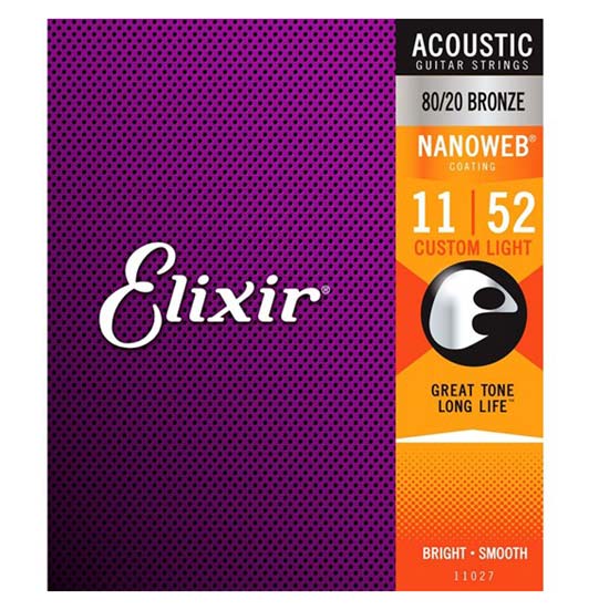 Elixir Nanoweb Coated 80/20 Bronze Acoustic Guitar Strings Light 11-52
