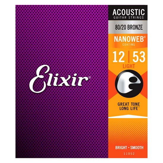 Elixir Nanoweb Coated 80/20 Bronze Acoustic Guitar Strings 12-53 Light
