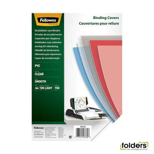 Fellowes Binding Covers A4 150mic Clear Pack 100 - Folders