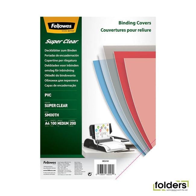 Fellowes Binding Covers A4 200mic Clear Pack 100 - Folders