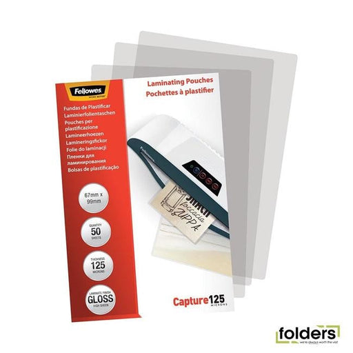 Fellowes Laminating Pouches 67x99mm 125 Micron Pack 50 - Folders