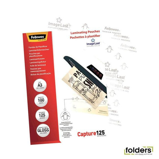Fellowes Laminating Pouches A3 Gloss 125 Micron Pack 100 - Folders