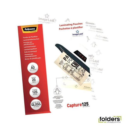 Fellowes Laminating Pouches A3 Gloss 125 Micron Pack 25 - Folders