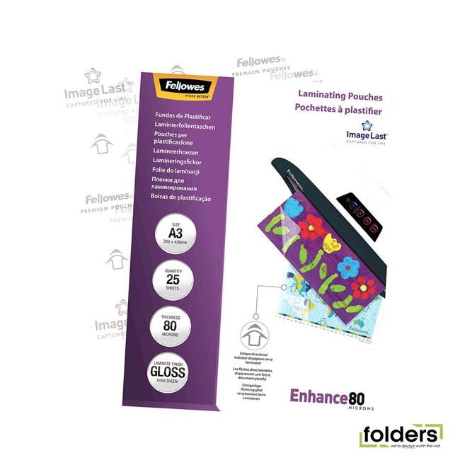 Fellowes Laminating Pouches A3 Gloss 80 Micron Pack 25 - Folders