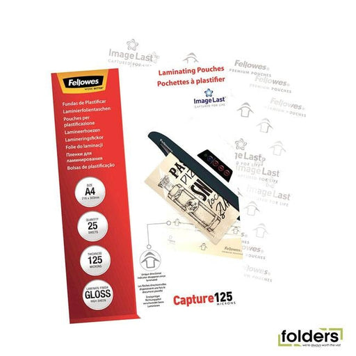 Fellowes Laminating Pouches A4 Gloss 125 Micron Pack 25 - Folders