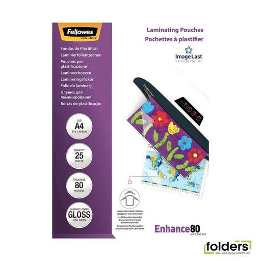 Fellowes Laminating Pouches A4 Gloss 80 Micron Pack 25 - Folders