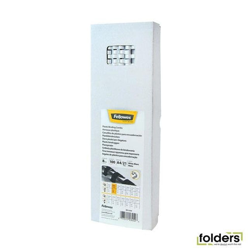 Fellowes Plastic Binding Combs 8mm White Pack 100 - Folders
