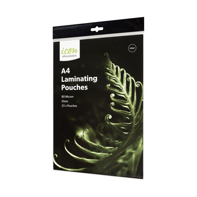 Icon Laminating Pouches A4 Gloss 80mic Pack of 25