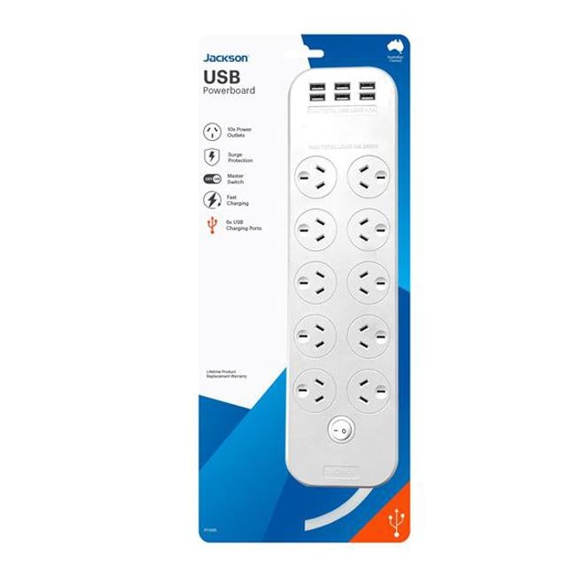 Jackson 10-Way Power Board With 6X Usb-A Fast Charging Ports (4.5A)