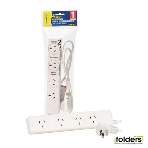 JACKSON 4-Way Power Board Surge Protected, 2x ports are double - Folders