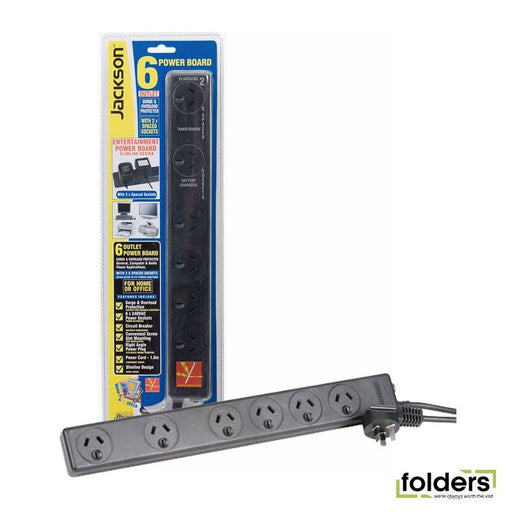 JACKSON 6-Way Power board with surge & overload protection. 1m - Folders