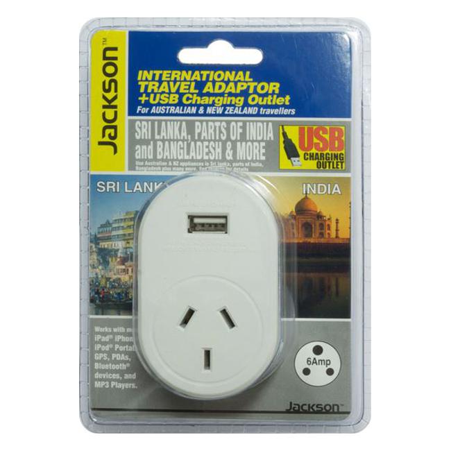 Jackson International Travel Adaptor with USB - NZ to Sri Lanka and More
