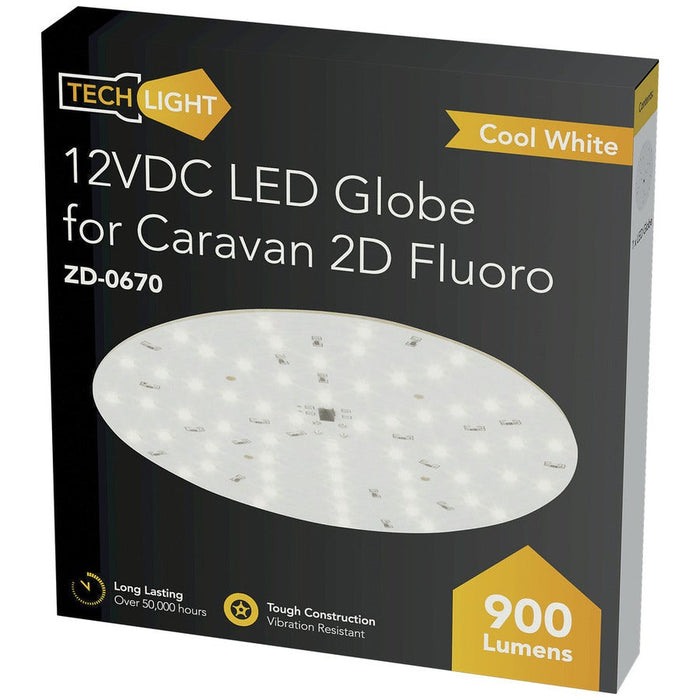LED Replacement for Caravan 2D Flouro Globe - 12VDC Cool White - Folders
