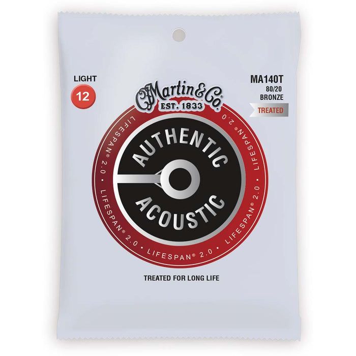 Martin MA140T Lifespan Treated 80/20 Bronze Authentic Acoustic Guitar Strings Light 12-54