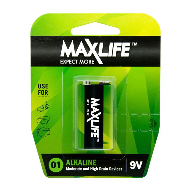Maxlife 9V Alkaline Battery 1 Pack Long Lasting Alkaline Formula.