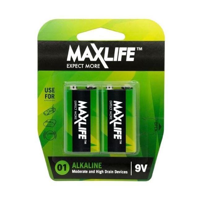 Maxlife 9V Alkaline Battery 2 Pack Long Lasting Alkaline Formula.