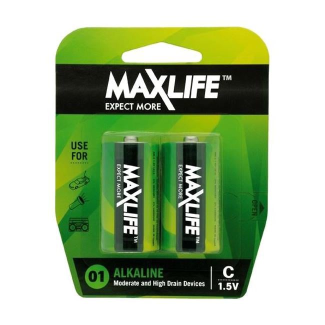 Maxlife C Alkaline Battery 2 Pack Long Lasting Alkaline Formula.