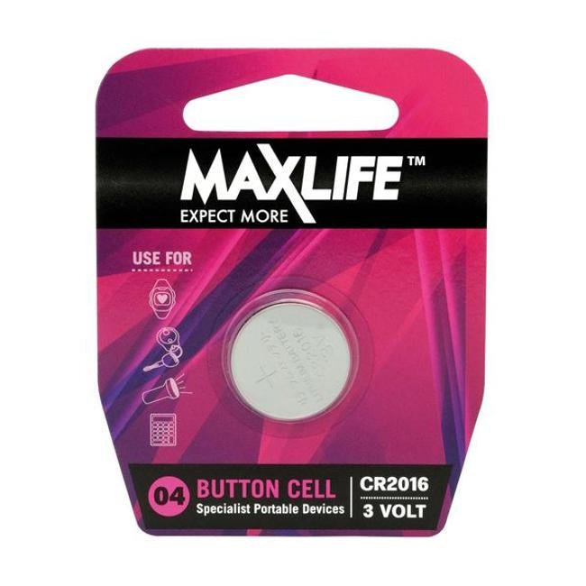 Maxlife Cr2016 Lithium Button Cell Battery. 1Pk.