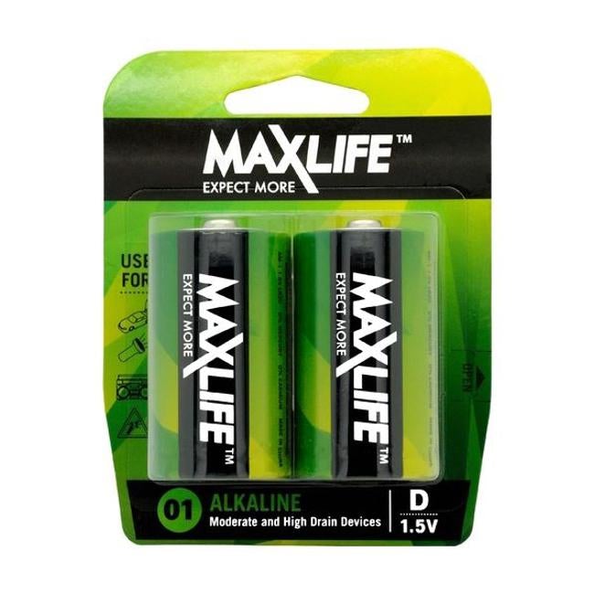 Maxlife D Alkaline Battery 2 Pack Long Lasting Alkaline Formula.