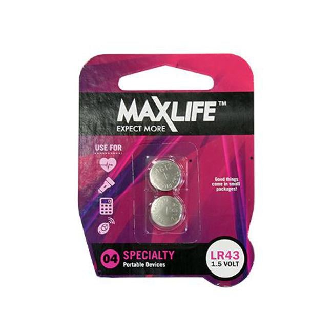 Maxlife Lr43 Alkaline Button Cell Battery. 2Pk.