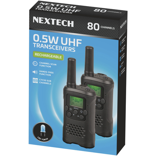 NEXTECH Rechargeable 0.5W UHF Transceiver Twin Pack - Folders