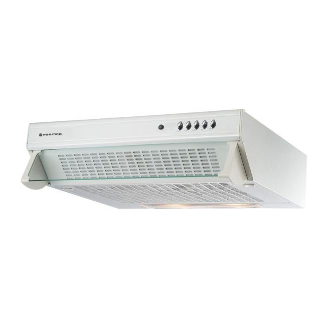 Parmco 60cm White Caprice Rangehood with Glass Front