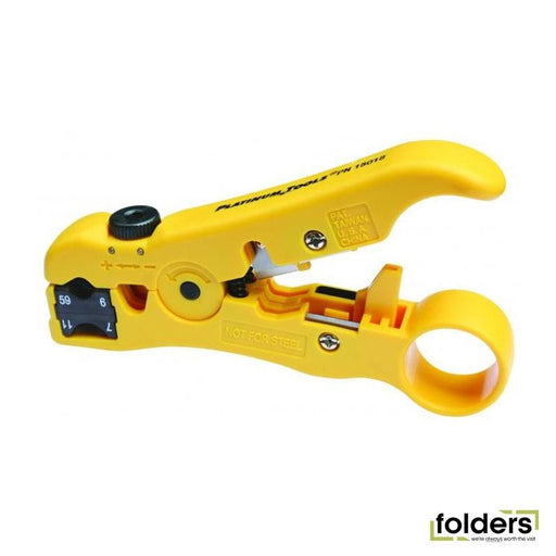 PLATINUM TOOLS All-In-One Stripping Tool. Coax, Cat5e/6 data cable, - Folders
