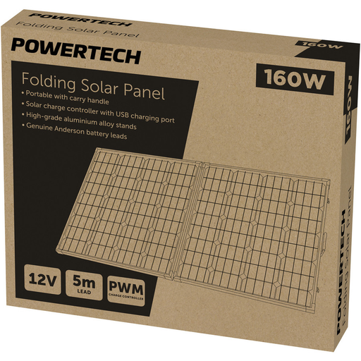 Powertech 12V 160W Folding Solar Panel with 5M Cable - Folders
