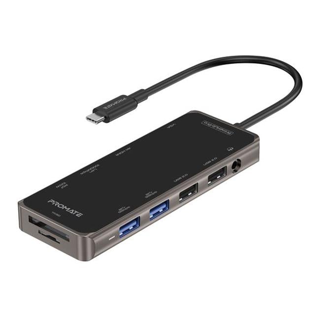 Promate 11-In-1 Usb Multi-Port Hub With Usb-C Connector. Includes 100W