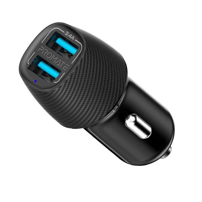 Promate 3.4A Dual Port Usb Car Charger. Charge 2 Devices At The
