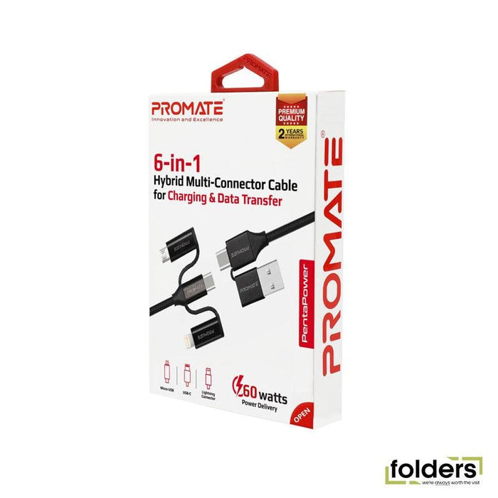 PROMATE 6-in-1 Hybrid 1.2m Multi-Connector Cable for Charging - Folders
