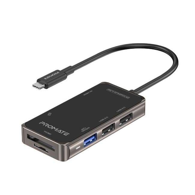 Promate 6-In-1 Usb Multi-Port Hub With Usb-C Connector With 4K Hdmi