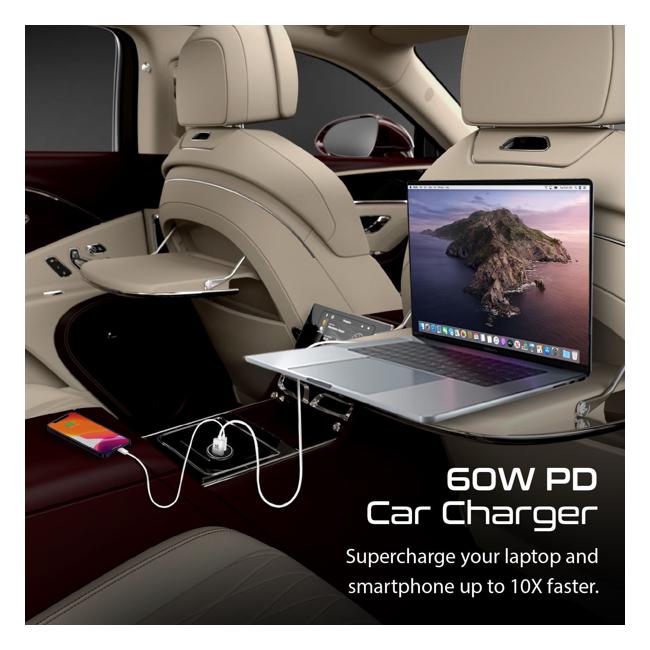 Promate 60W Mini Car Charger, Dual Port Charging, 1 X Usb-C, 1 X