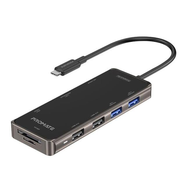 Promate 9-In-1 Usb Multi-Port Hub With Usb-C Connector. Includes 100W