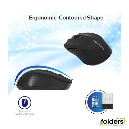 PROMATE Ergonomic Wireless Mouse 2.4GHz wireless technology - Folders