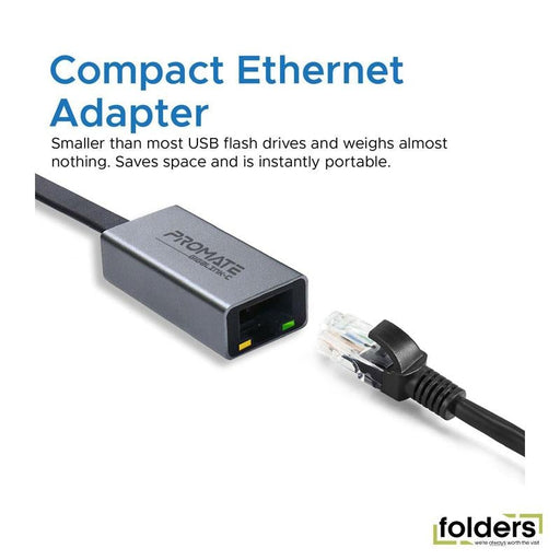 PROMATE High Speed USB-C to RJ45 Gigabit Ethernet Adapter. Compact - Folders