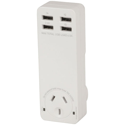Quad USB Charger with Mains Socket - Folders