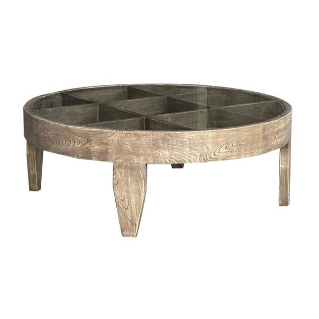 Rembrandt Old Elm Round Glass Top Coffee Table CF8199-Folders