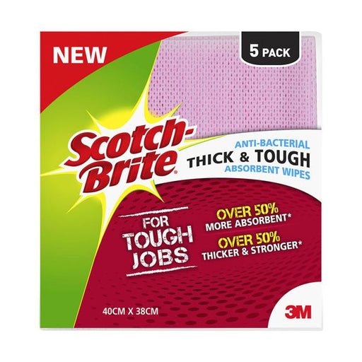 Scotch-Brite Antibacterial Thick and Tough Wipes Pack of 5-Folders