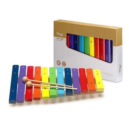 Stagg 12 Key Wooden Xylophone w/Mallets rainbow colour-Folders
