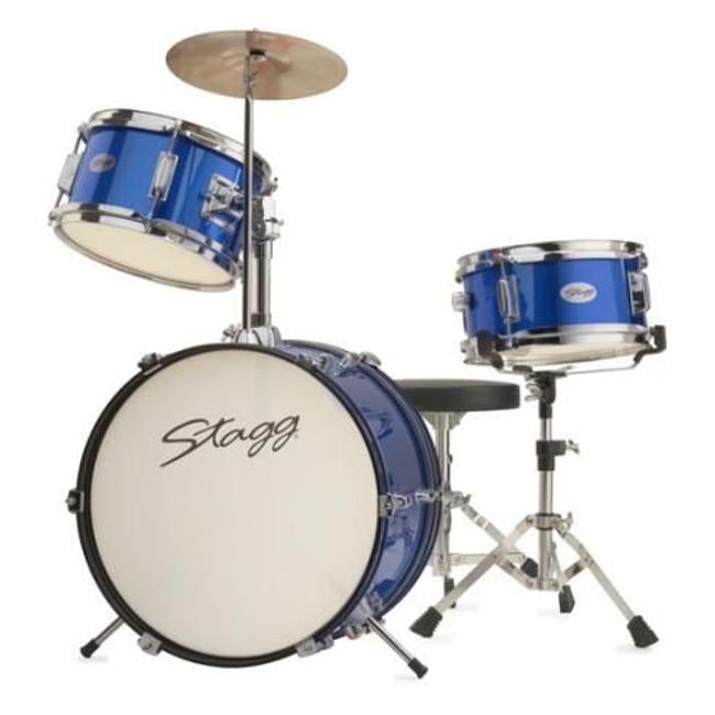 Stagg 3 Piece 16" Jr Drumset + Hware, Throne, Blue-Folders