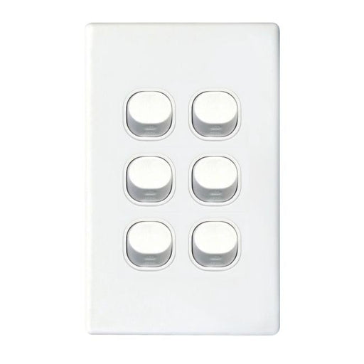 Tradesave 16A 2-Way Vertical 6 Gang Switch. Moulded In Flame Resistant-Folders