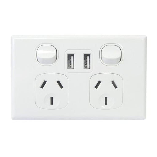 Tradesave Double 10A Horizontal Powerpoint With Twin Usb Ports.-Folders