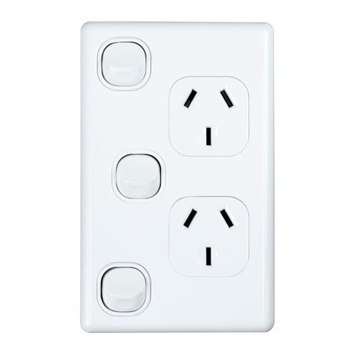 Tradesave Double 10A Vertical Power Point With Extra 16A Switch.-Folders