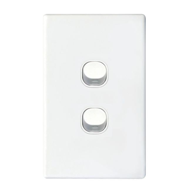 Tradesave Slim 16A 2-Way Vertical 2 Gang Switch. Moulded In Flame-Folders